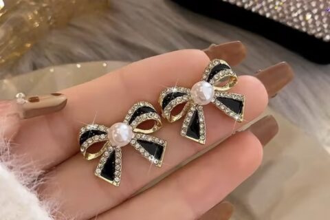 Black Bow Studs Earrings