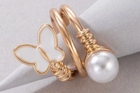 Gold Plated Gold-Toned Butterfly Inspired Stone Studded Cocktail Ring