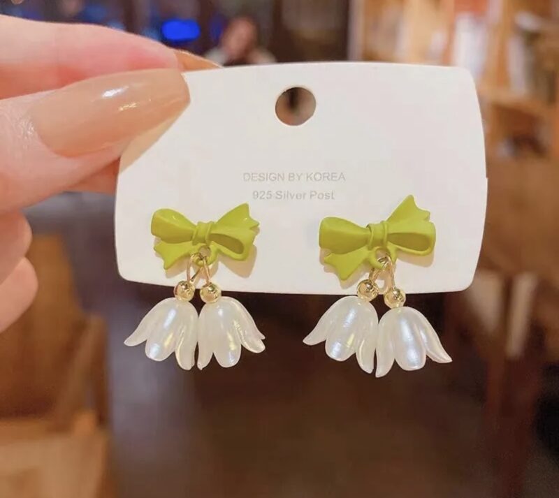Cute Bow & Lily Drop Studs - Image 3