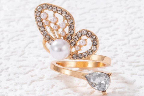 Gold Plated Half Butterfly Inspired Stone Studded Cocktail Ring