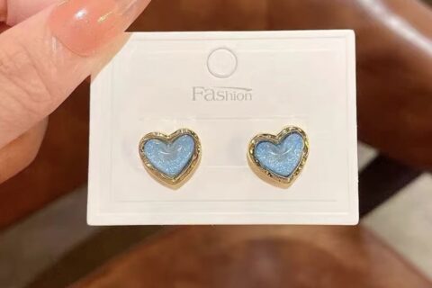 Korean Blue Heart Stud Earrings