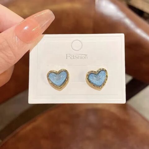 Korean Blue Heart Stud Earrings