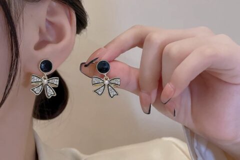 Korean Style Black Bow Earrings