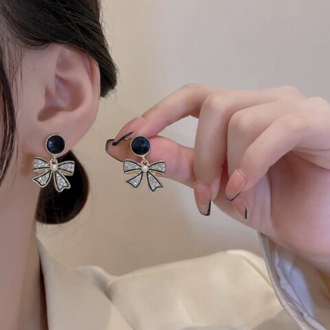 Korean Style Black Bow Earrings