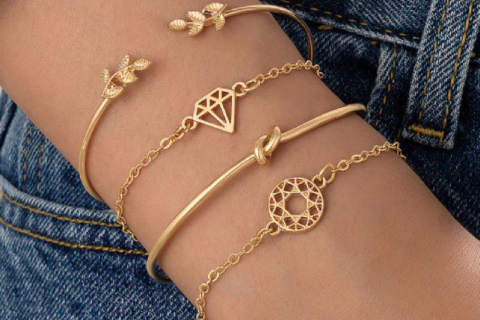 Gold-Toned Gold Plated Contemporary Stackable Bracelet (Pack of 4)