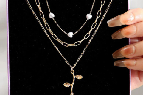 White Gold Plated Heart inspired Pearl Necklace with Rose Necklace For Women