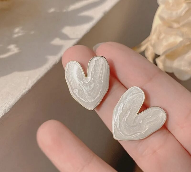 White Enamel Heart Studs - Image 4