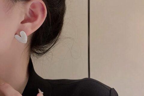 White Enamel Heart Studs
